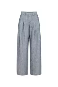 Candice Blue Linen-Blend Striped Pants